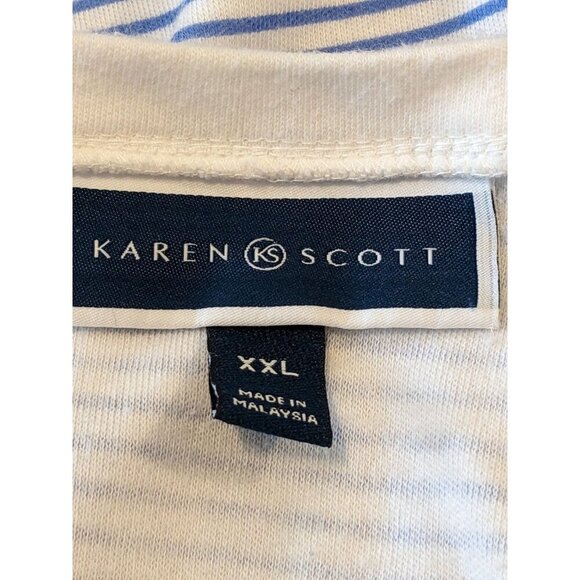 Karen Scott Womens Plus XXL Popover Top Blue White Stripe Button Neck Watermelon - Picture 9 of 10